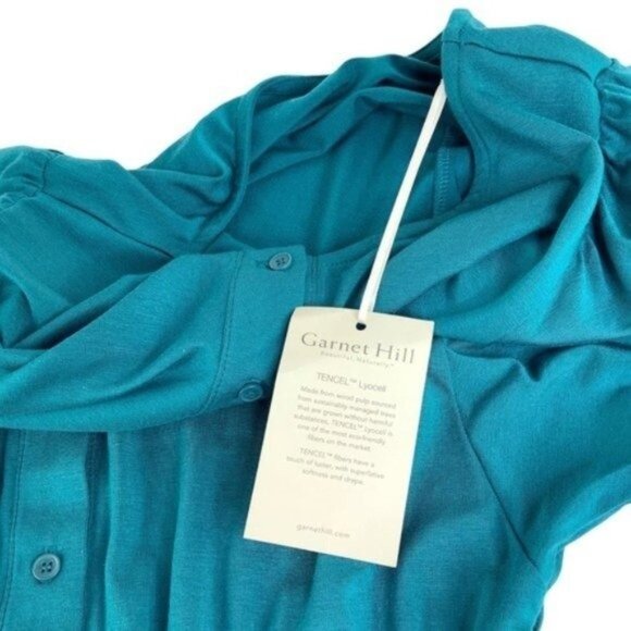 NWT Garnet Hill Teal Button Front Midi Jersey Dress - Picture 5 of 8